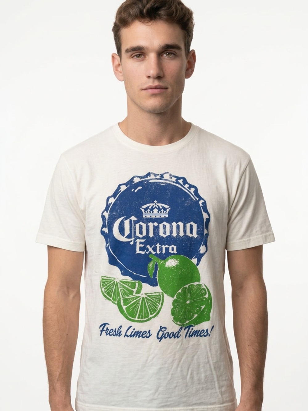 CORONA | Corona Extra Graphic Tee Blue Logo & Green Limes Unisex Size Large